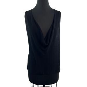 EILEEN FISHER Black Tank Top Linen Knit Draped Cowl Neck Pullover Size Small S